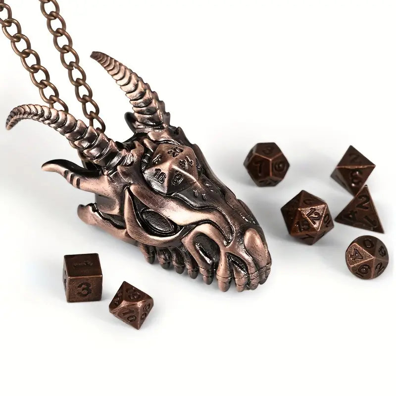 7Pc Dragon Head Hollow Necklace Dice Case