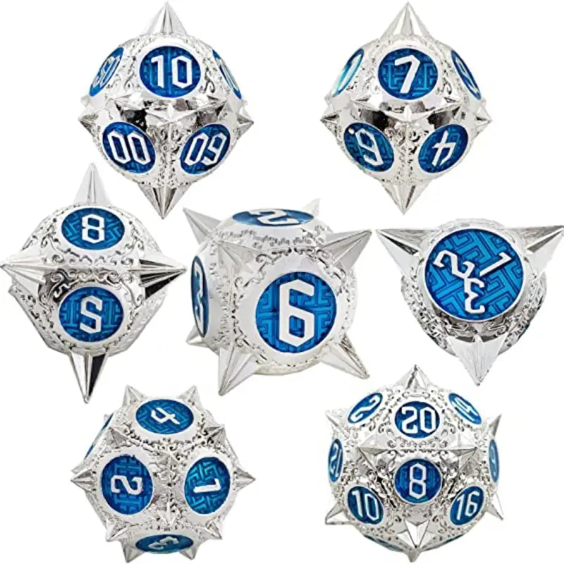 7 PC Silver and Blue DnD Dice Set