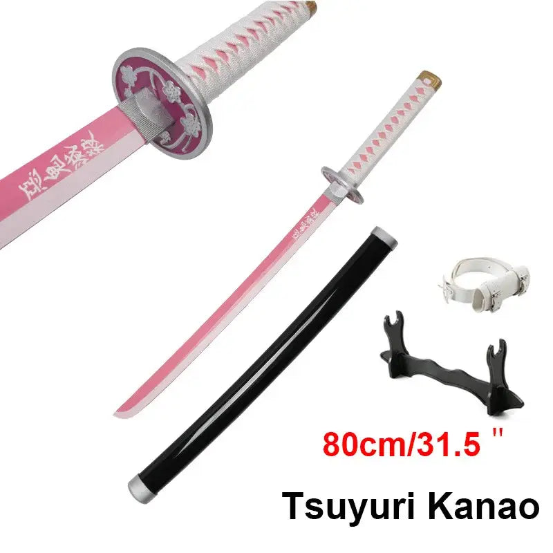 80cm/31.5" Tsuyuri Kanao Katana Anime Demon Slayer Sword Toy Sword Cosplay Weapon Props with Belt and Sword Holder