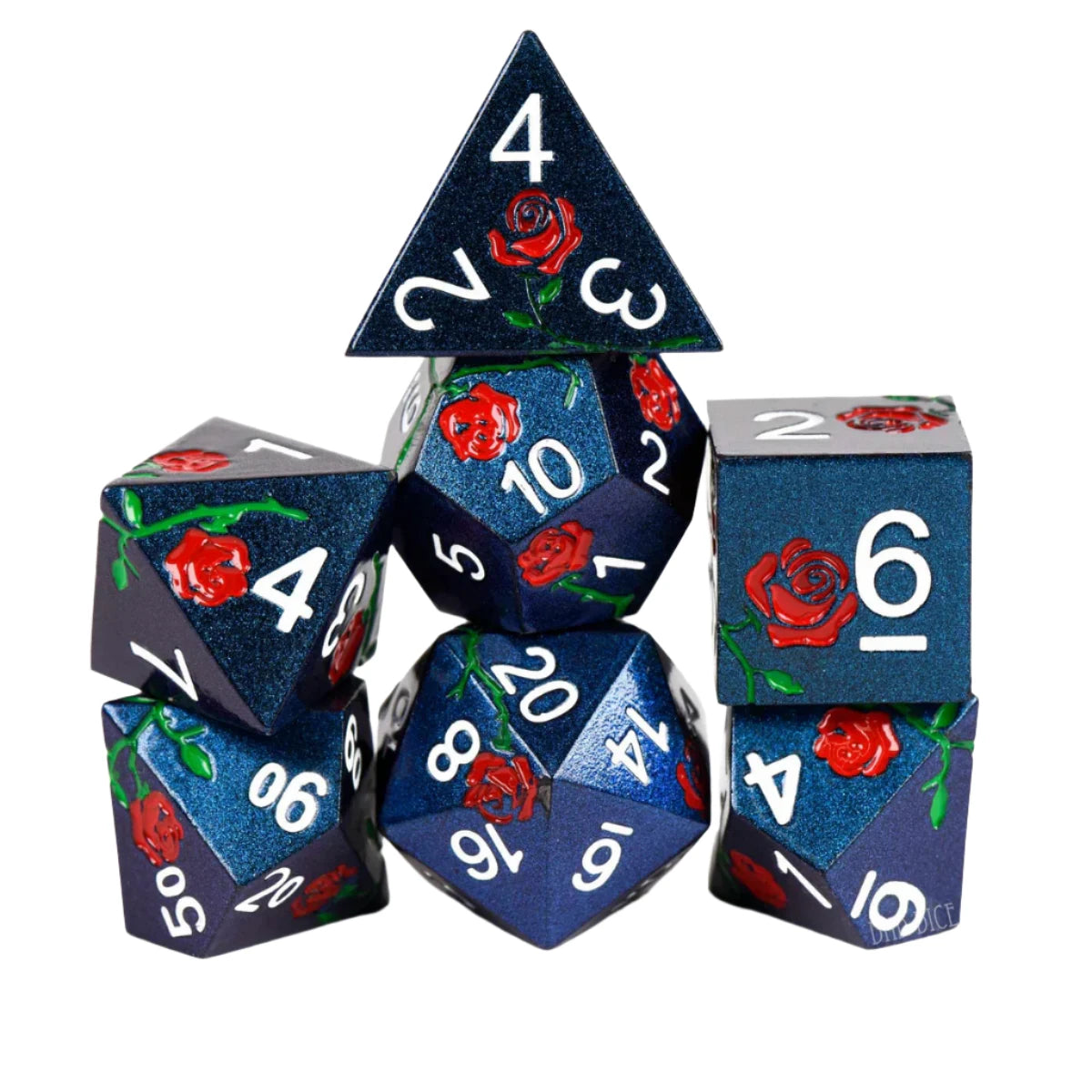 7 PC DnD Dice Set Enchanted Rose: Timeless   - Metal D&D