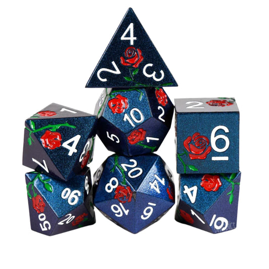 7 PC DnD Dice Set Enchanted Rose: Timeless   - Metal D&D