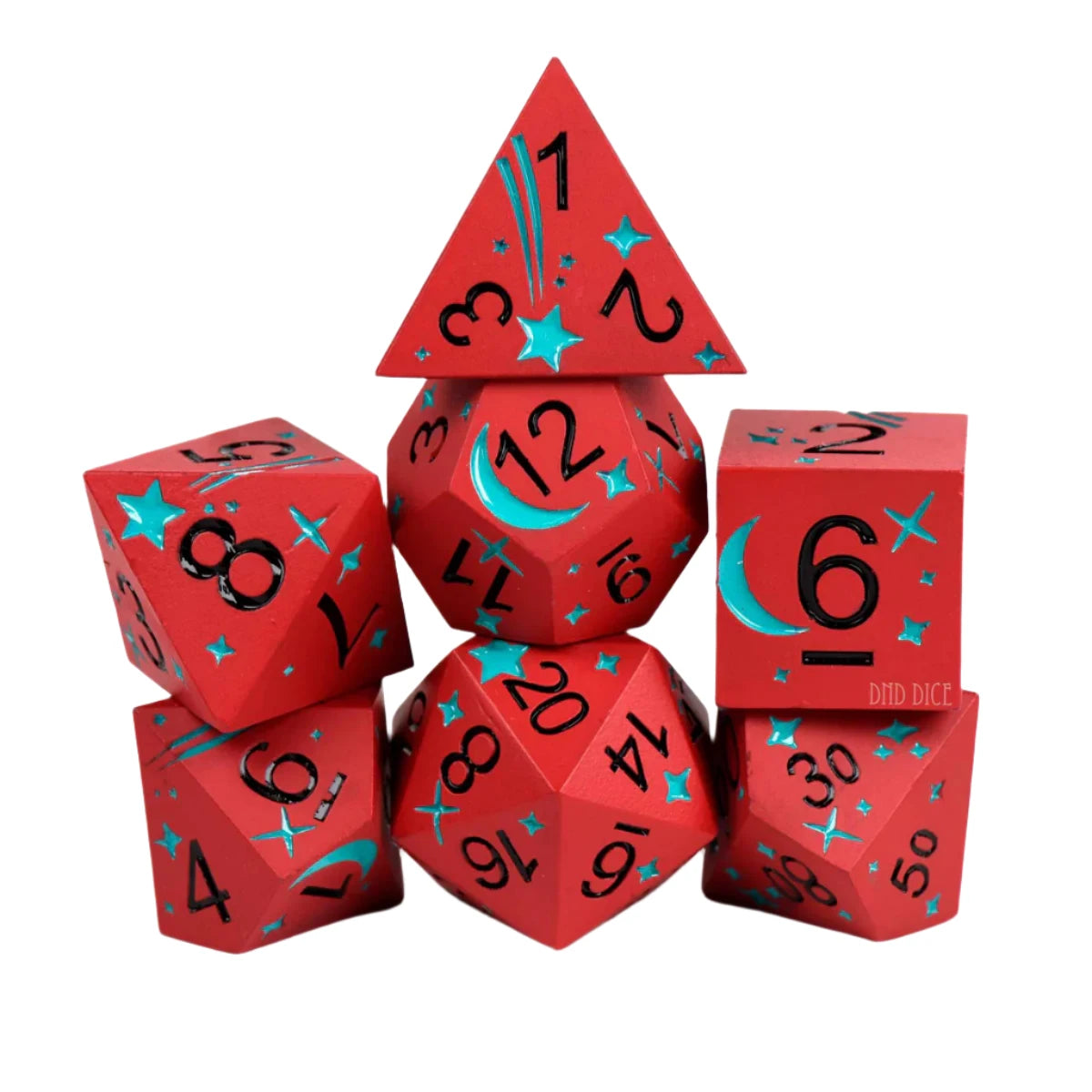 7 PC DnD Dice Set Red Dwarf  - Metal D&D