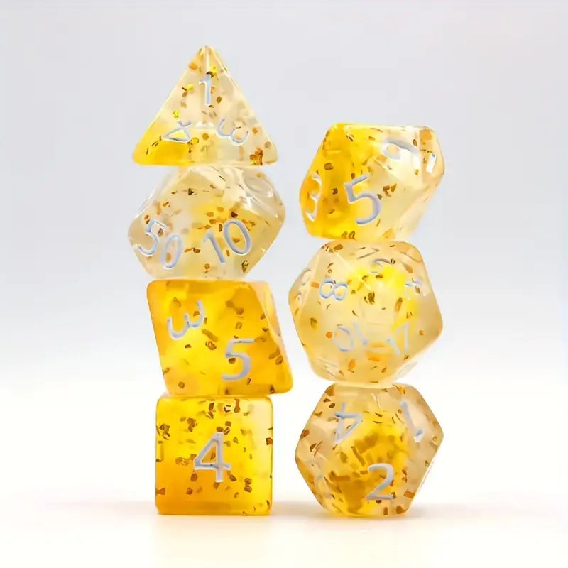 7pcs Yellow Glitter Dice Set DND Metal