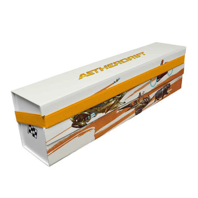 Ultra Pro Aetherdrift trading card box with white and orange design and elastic band closure