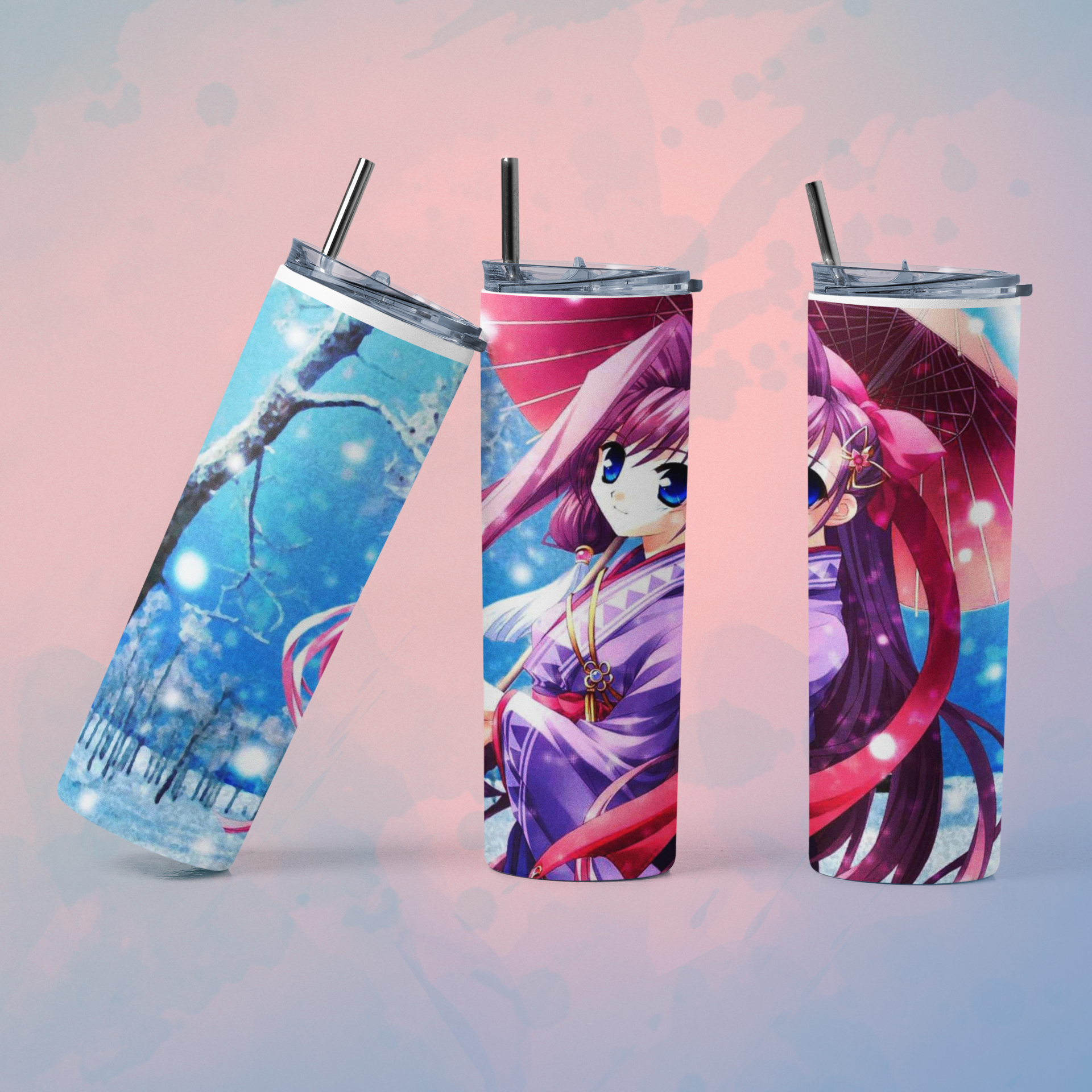 Anime girl tumbler with straw featuring vibrant artwork and a sleek design for fans of anime