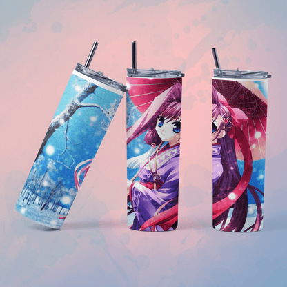 Anime girl tumbler with straw featuring vibrant artwork and a sleek design for fans of anime