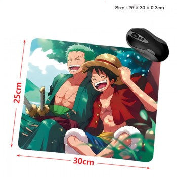 One Piece anime mouse pad featuring Luffy and Zoro laughing together on a colorful tropical background