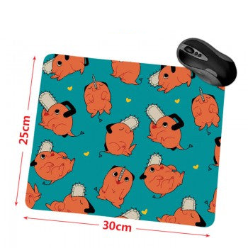 Chainsaw Man anime mouse pad featuring repeating Pochita pattern on teal background 30cm x 25cm