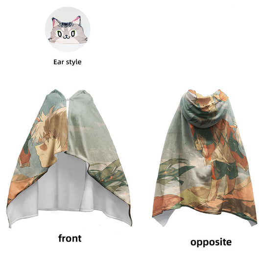 Unbranded Hunter x Hunter flannel cloak hooded double sided anime print with ear style and muted colors