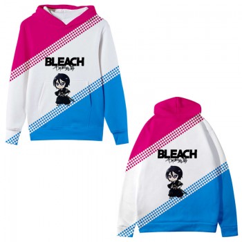 Unbranded Bleach hoodie with pink white and blue diagonal colorblock chibi anime character print pullover