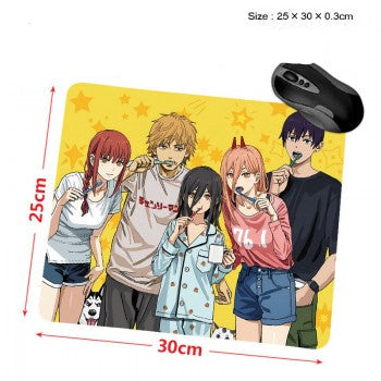 Chainsaw Man anime mouse pad featuring five characters on yellow star background 30 x 25 cm cloth surface