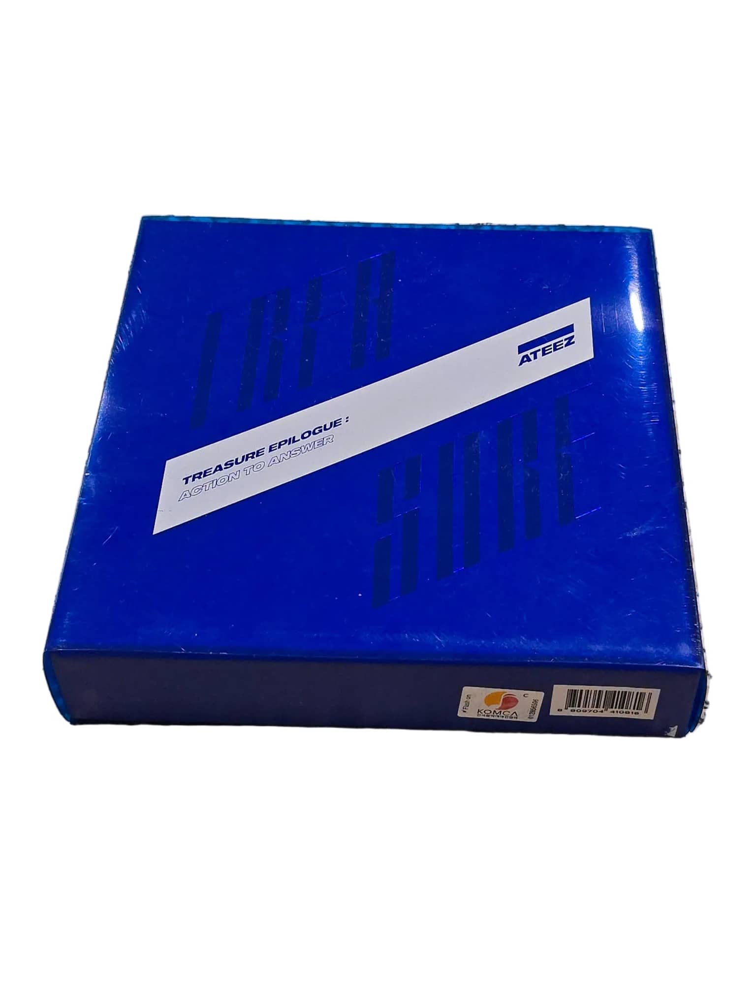 Ateez Treasure Epilogue Action To Answer CD in a blue box with bold designs and product label