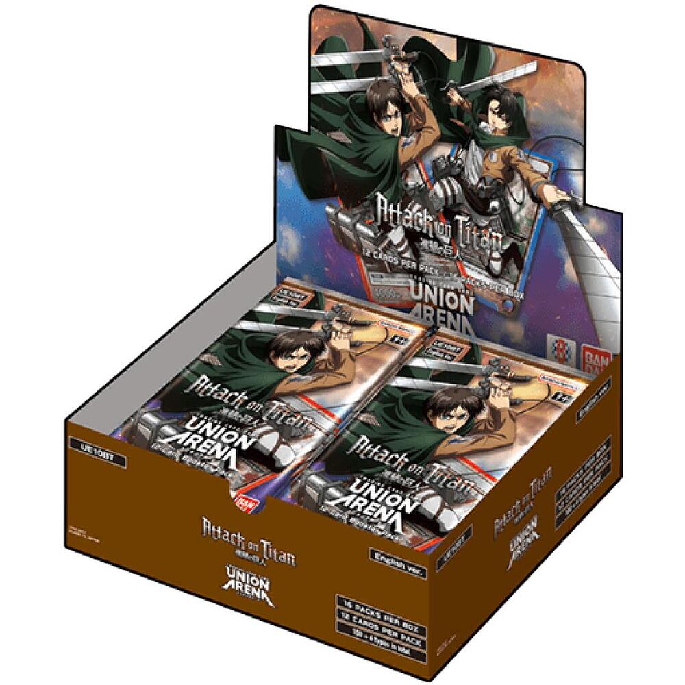 Attack on Titan UNION ARENA booster box featuring multiple booster packs for trading card game enthusiasts