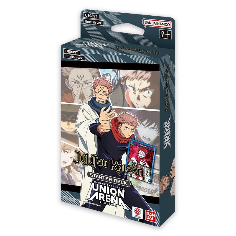 Bandai Jujutsu Kaisen starter deck trading cards featuring character artwork from the anime