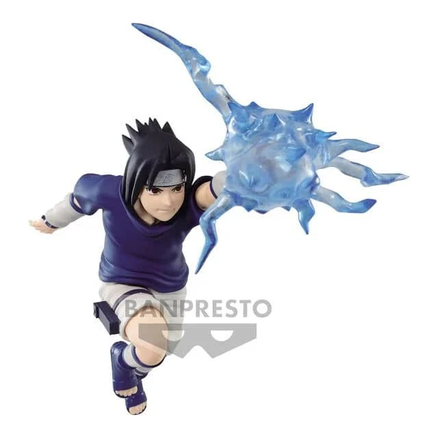 Banpresto Sasuke Uchiha action figure in dynamic pose with blue lightning effect
