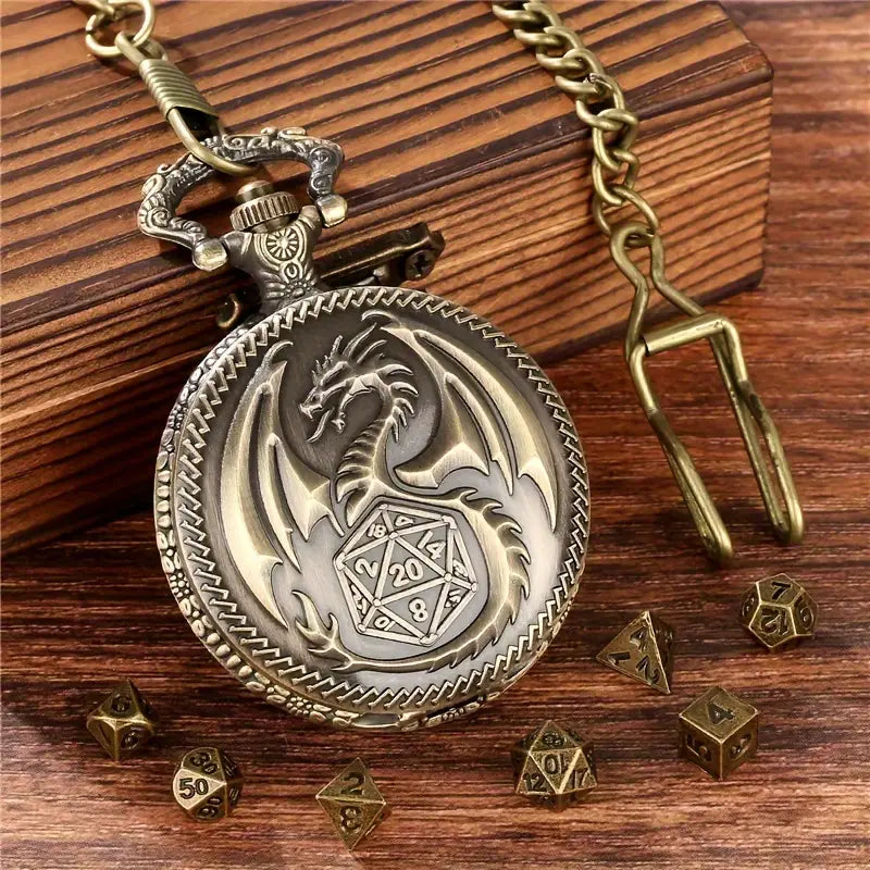 7Pc Dragon Pattern Pocket Watch Case Gold