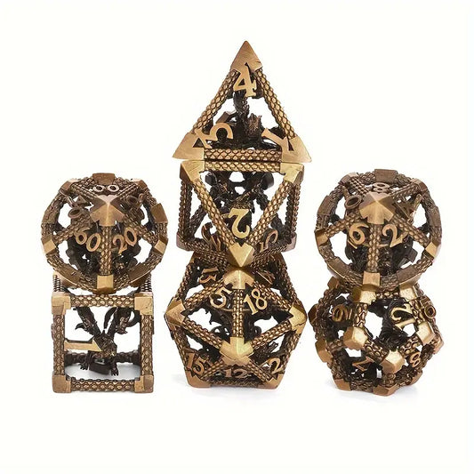 7 PC DnD Dice Set Cthulhu Design - Hollow Metal D&D