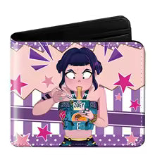 Devil Hunter anime wallet featuring a character eating noodles with vibrant colors and star patterns