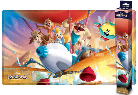 Colorful Disney Lorcana Rescue Rangers playmat featuring beloved characters in an adventurous scene