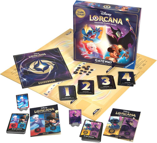 Disney Lorcana TCG Gateway set by Otaku-Planet featuring cards, guidebook, tokens, and playmat