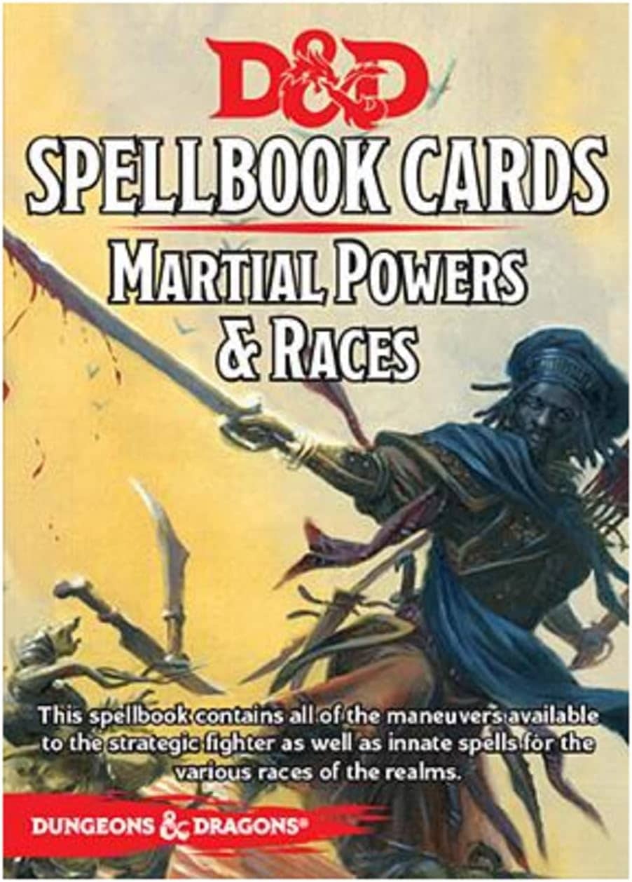 D&D martial powers card deck featuring spellbook cards for strategic fighters and races in gameplay