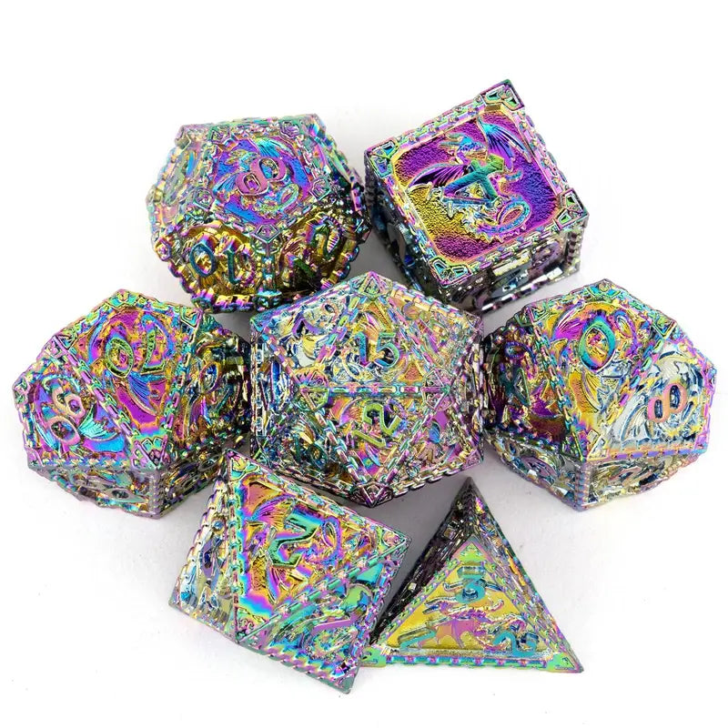 7 PC Dragon DnD Dice Set - Metal D&D Silver