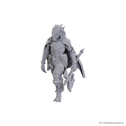 Unpainted Dragonborn of Tiamat miniature figure by Legend Story with detailed armor and axe