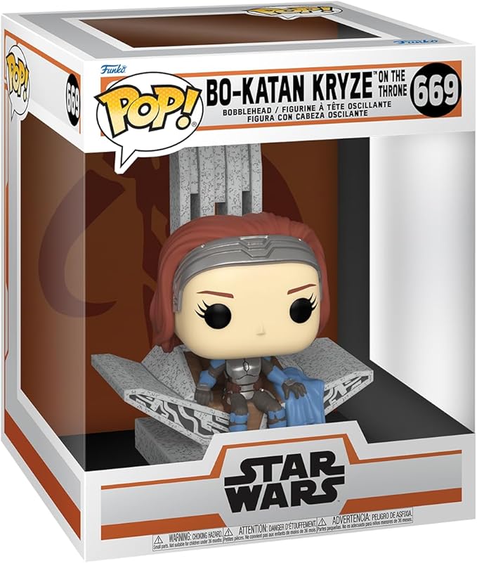 Funko Pop! Bo-Katan Kryze figure on the throne from Star Wars with detailed bobblehead design