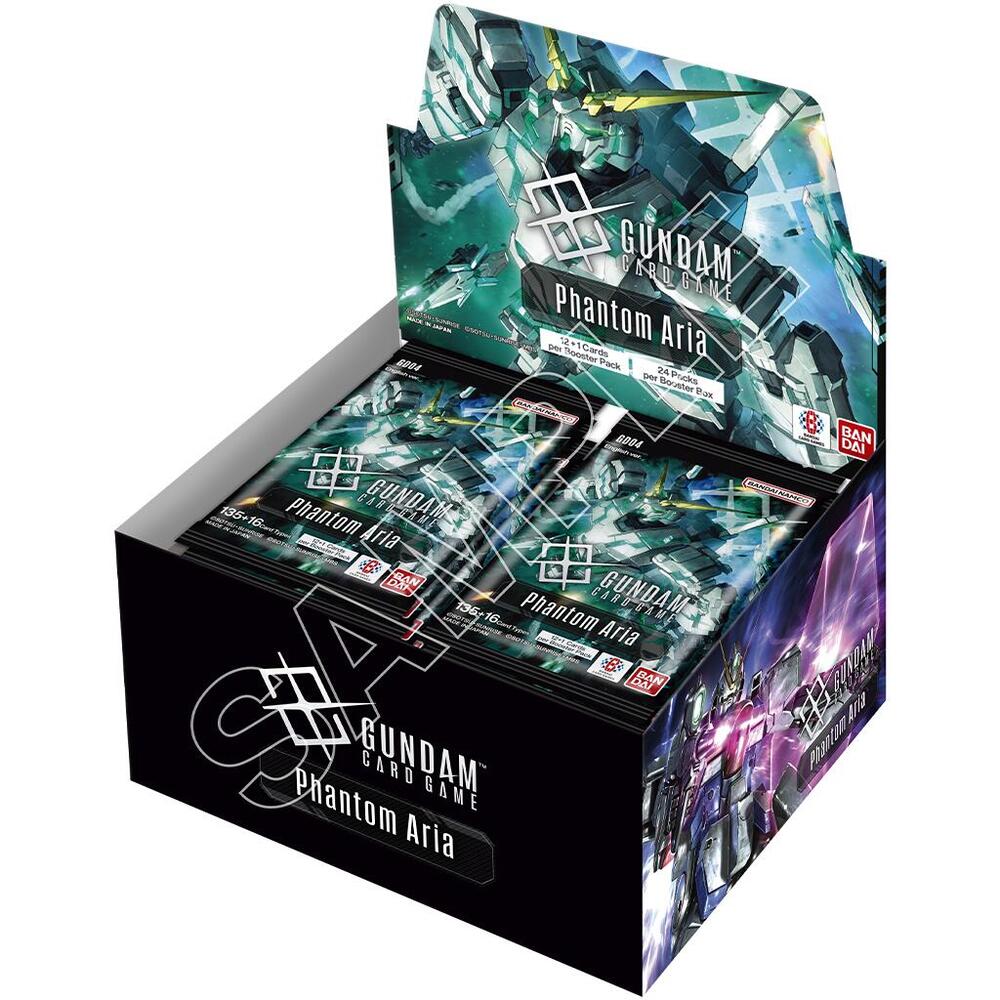 Gundam Phantom Aria Trading Cards Display Box by BANDAI with multiple booster packs for collectors and players