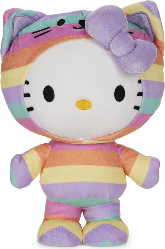 GUND Hello Kitty rainbow plush featuring soft fabric and vibrant pastel stripes