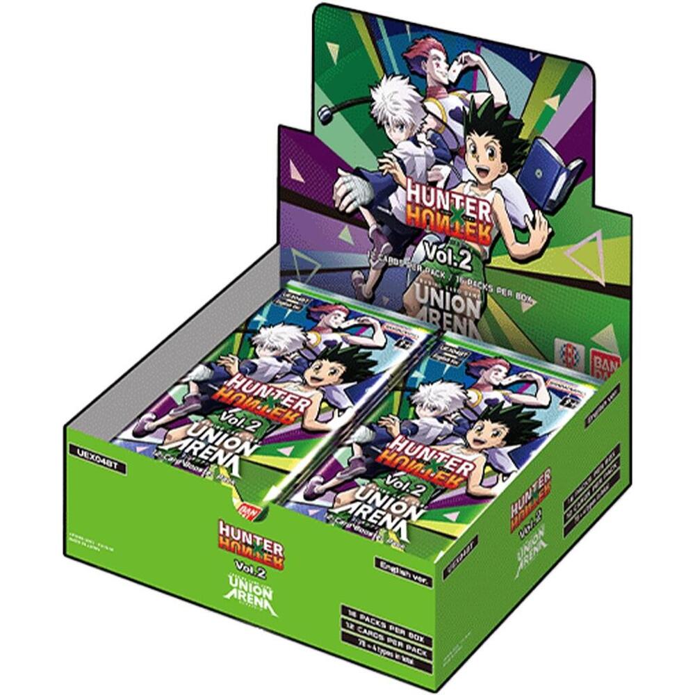 Hunter x Hunter Volume 2 Trading Cards Box by BANDAI with collectible packs and vibrant anime graphics