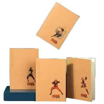 Set of four orange cover Naruto anime notebooks featuring printed Naruto characters and lined pages