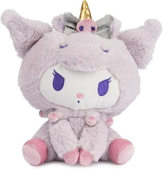 GUND Kuromi unicorn plush toy with pastel colors and soft fabric for cuddly fun