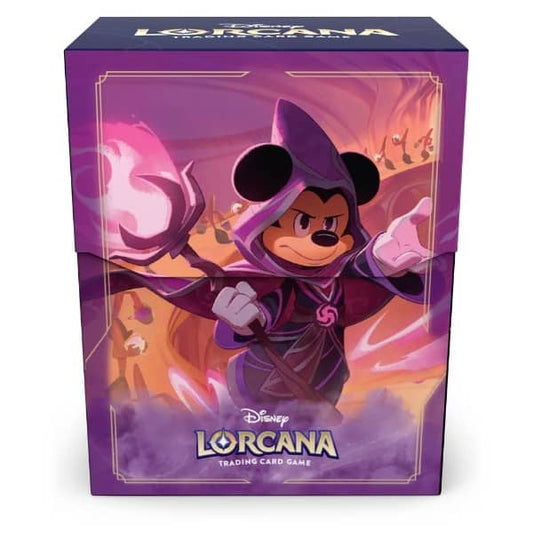 Disney Lorcana Mickey Mouse deck box featuring Mickey in a purple cloak for trading card protection