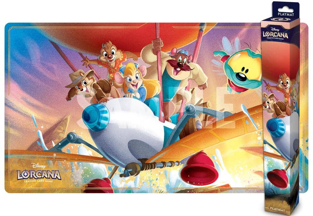 Disney Lorcana Rescue Rangers playmat featuring characters in a colorful adventure scene
