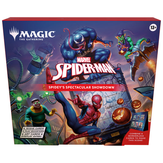 Magic the Gathering Spidey's Spectacular Showdown trading card game featuring Spider-Man and villains