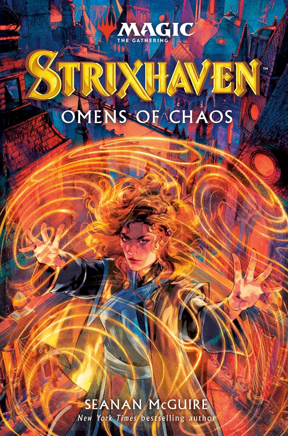 Magic the Gathering Strixhaven: Omens of Chaos book featuring vibrant cover art and fantasy themes