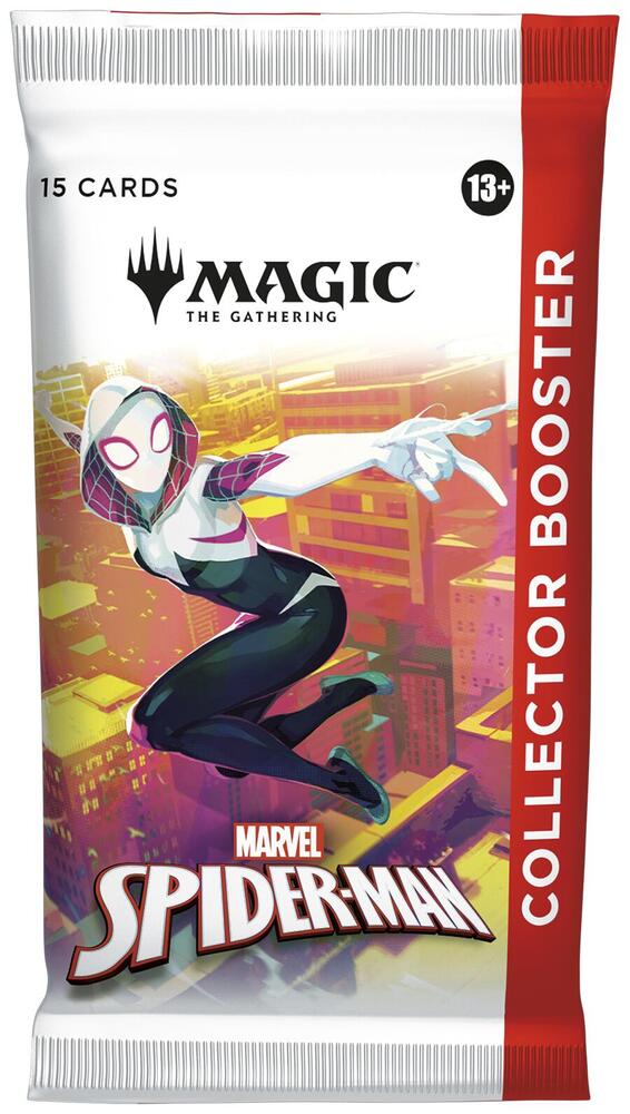 Marvel Spider-Man MTG Collector Booster Pack featuring 15 unique trading cards for collectors