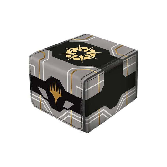 MTG Sunstar Domaru box featuring sleek gray design with gold accents for card storage