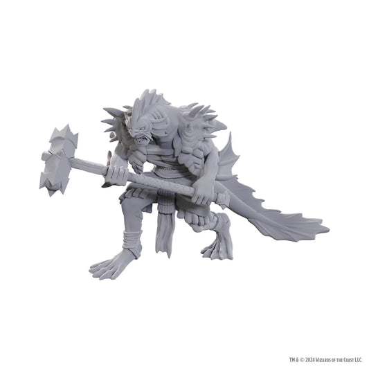 Legend Story figure of a detailed aquatic monster holding a large hammer from Nolzur's Marvelous Miniatures