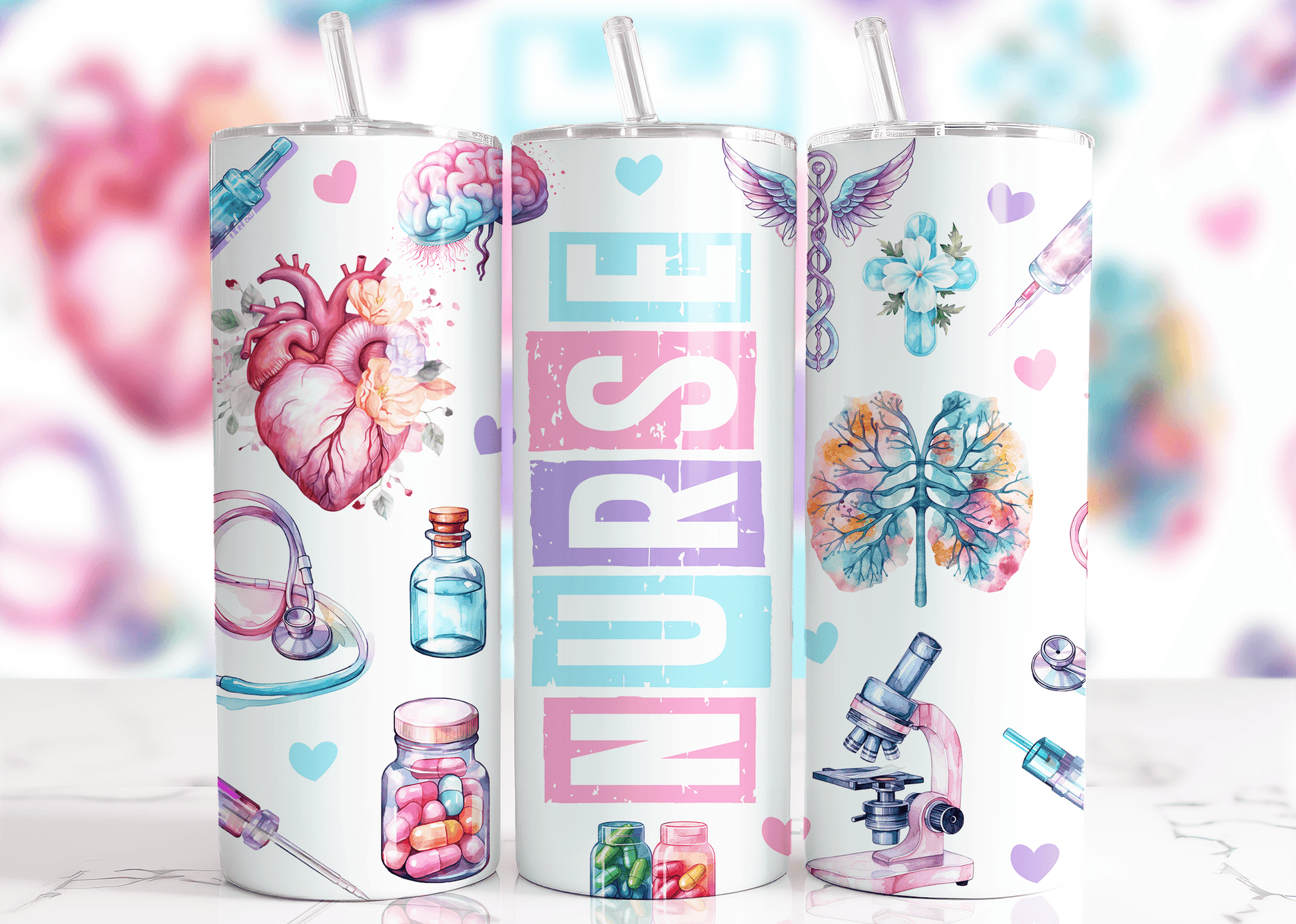 Colorful 20 oz tumbler featuring medical illustrations, perfect as a nurse gift idea 20 oz tumbler