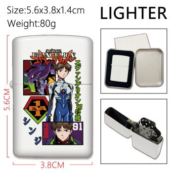 Unbranded Evangelion anime Zippo lighter with Shinji and Unit 01 graphic on white metal flip top collectible