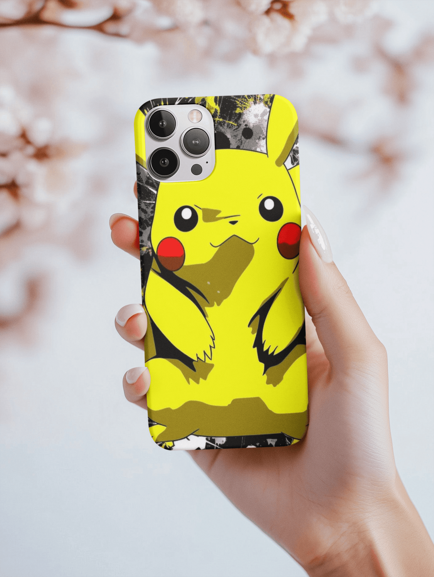 Pikachu anime phone case featuring a vibrant design with Pikachu in bright colors