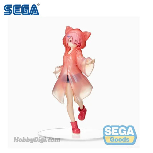 New SEGA rem re:zero figure in pink outfit, featuring cat ears and stylish red shoes