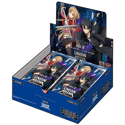 Sword Art Online Union Arena booster box featuring Vol. 2 packs for trading card gamers