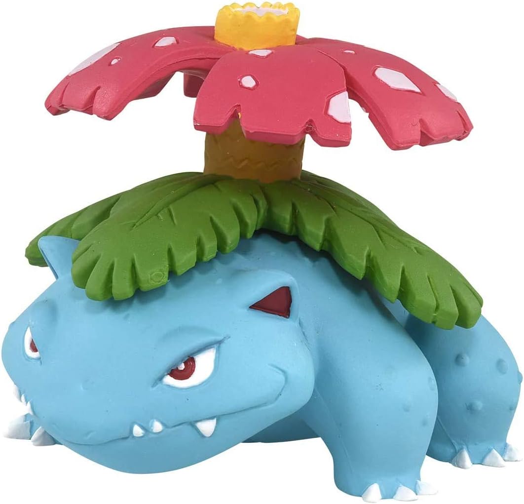 Blue Venusaur figure with a pink flower and green leaves, perfect for Pokémon collectors
