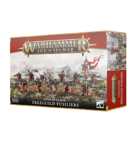 Warhammer Freeguild Fusiliers box set by Game Workshop featuring 11 detailed miniature soldiers